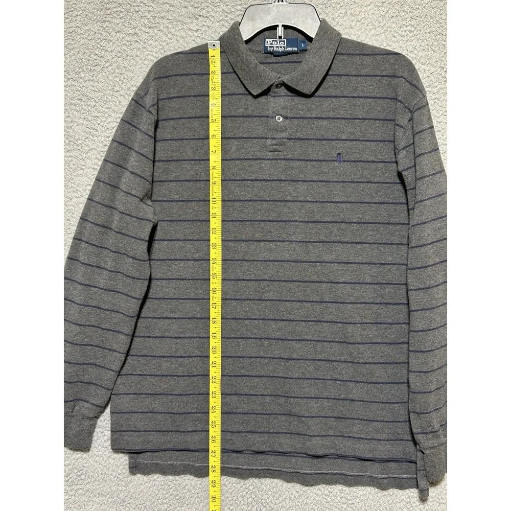 Vintage Polo Ralph Lauren Mens L Gray Striped Long Sleeve Polo Shirt